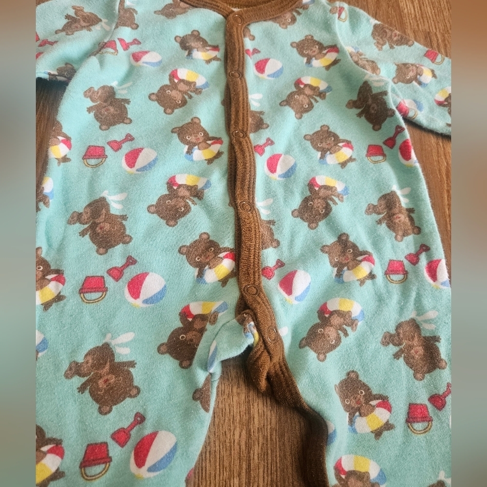 Falls Creek Bear and Beach Ball Print Kids Footie - Blue and Brown - Picture 3 of 4